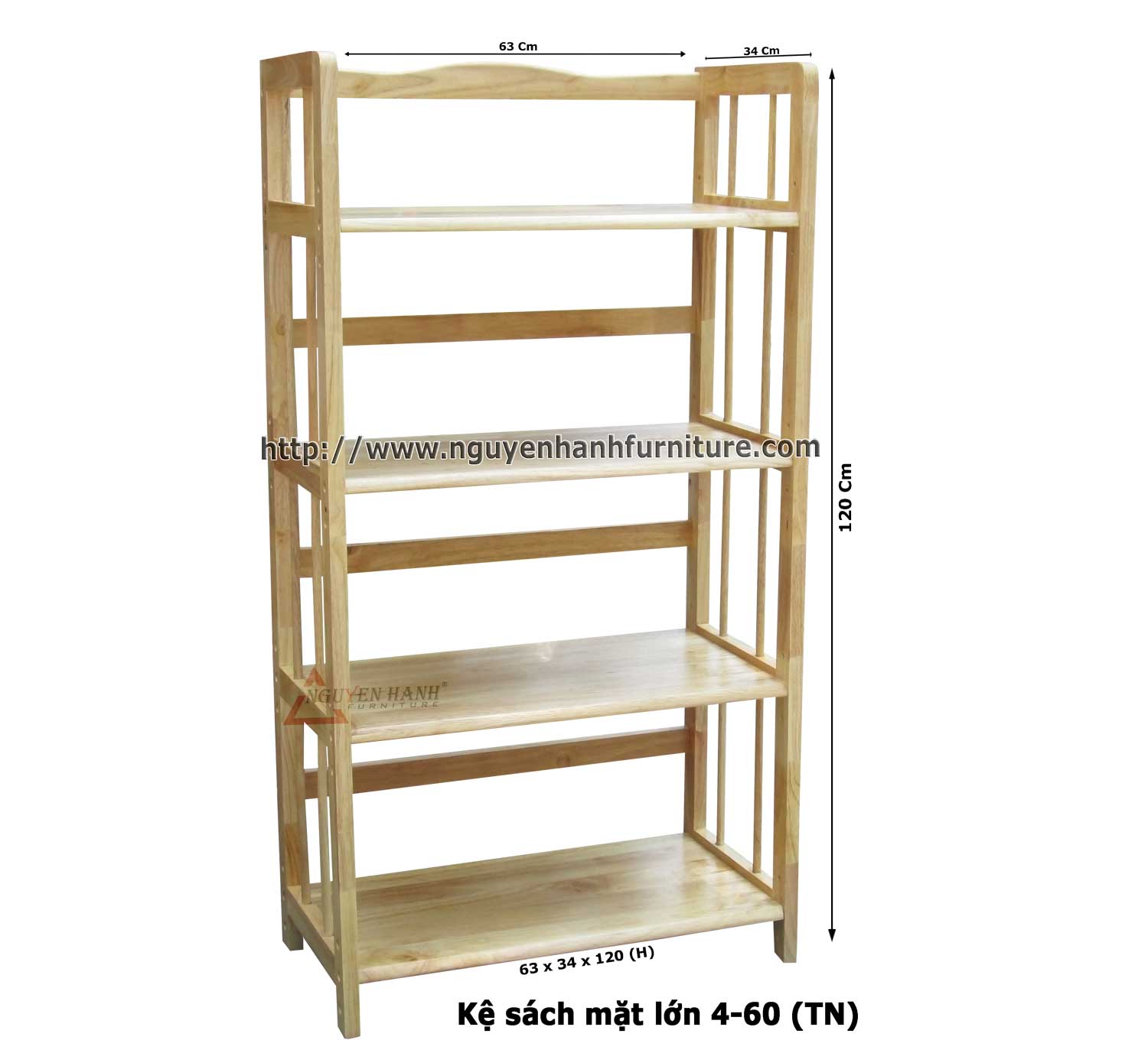 Name product: 4 story bookshelf large surface 60 (Natural) - Dimensions: 63 x 34 x 120 (H) - Description: Wood natural rubber 