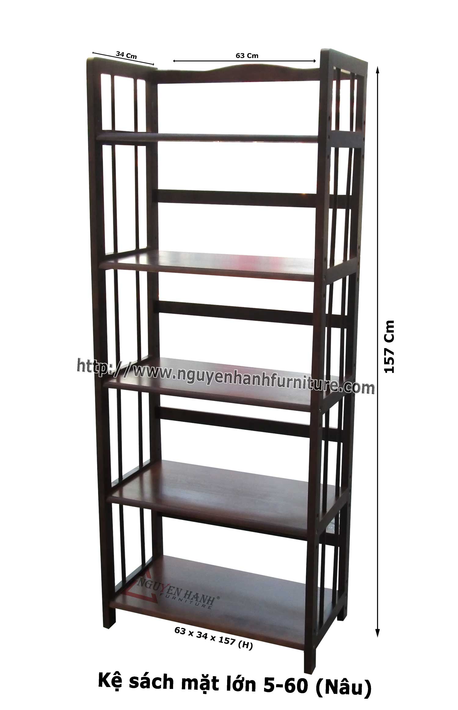 Name product: 5 story bookshelf large surface 60 (Brown) - Dimensions: 63 x 34 x 157 (H) - Description: Wood natural rubber 