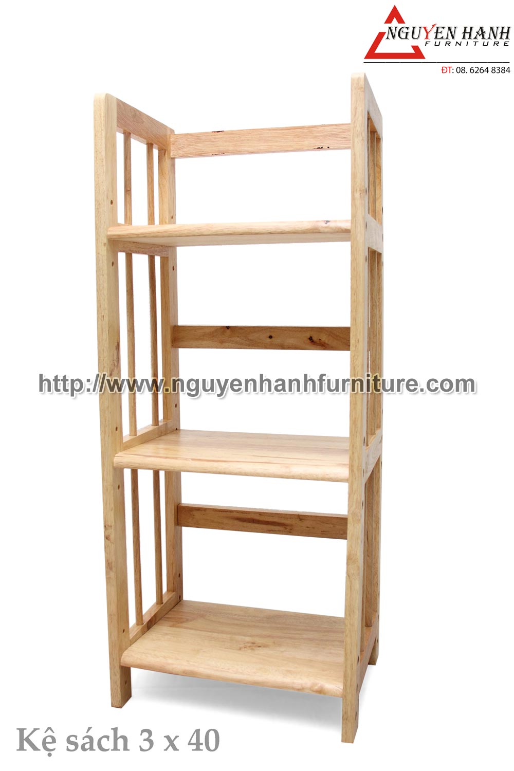 Name product: Triple storey Adjustable Bookshelf 40 (Natural) - Dimensions: 40 x 28 x 90 (H) - Description: Wood natural rubber