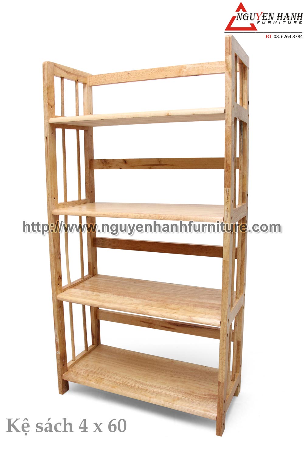 Name product: 4 storey Adjustable Bookshelf 60 (Natural) - Dimensions: 60 x 28 x 120 (H) - Description: Wood natural rubber