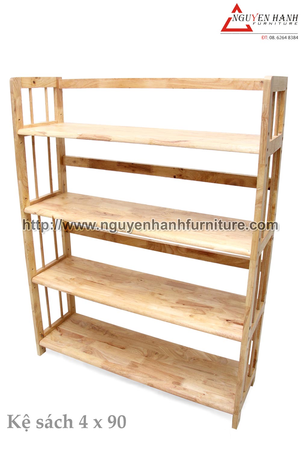 Name product: 4 storey Adjustable Bookshelf 90 (Natural) - Dimensions: 80 x 28 x 120 (H) - Description: Wood natural rubber