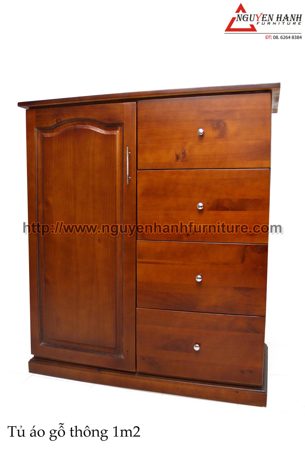 Name product: T1m2 brown Wardrobe with drawers- Dimensions: 50 x 100 x 126cm - Description: Natural pine wood