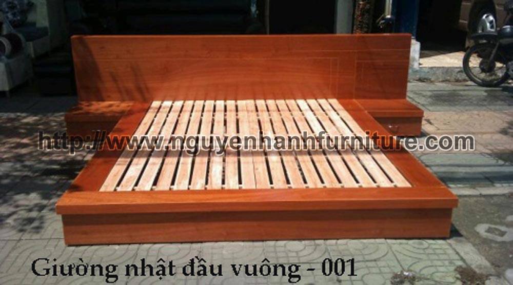 Name product: Japanese style Bed with square headboard 001 - Dimensions: 160 x 200cm - Description: Veneer bead tree wood