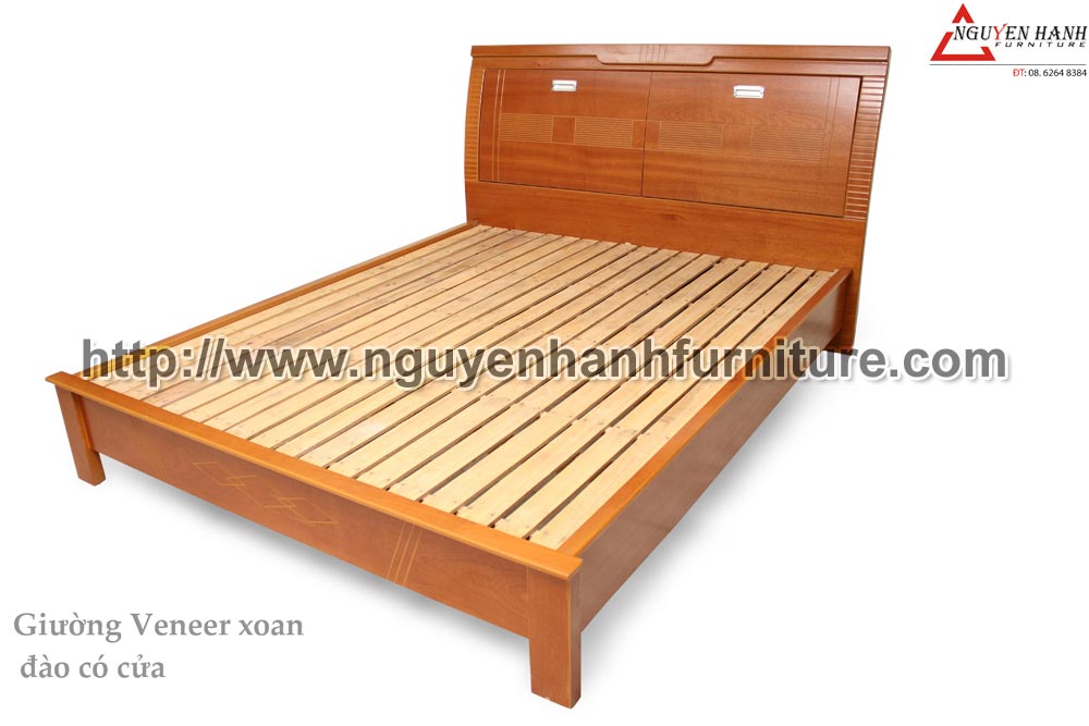 Name product: Bed Veneer bead tree wood 1m6 có cửa - Dimensions: 160 x 200cm - Description: Veneer bead tree wood