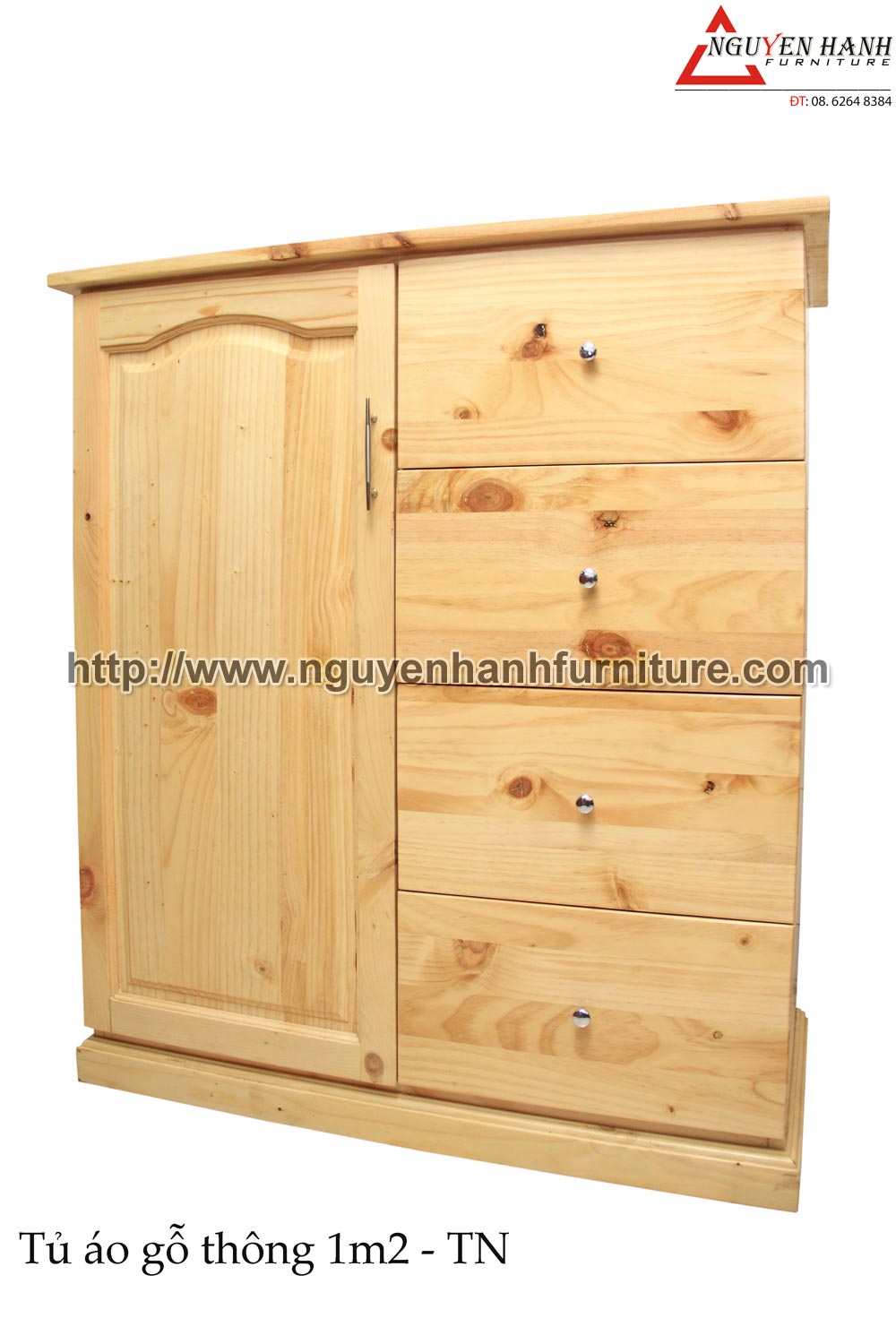 Name product: 1m2 Pine wood Wardrobe with drawers- Dimensions: 50 x 100 x 126cm - Description: Natural pine wood
