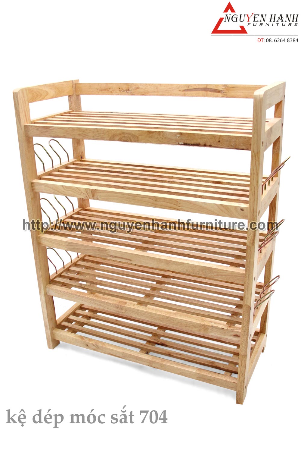 Name product: Shoeshelf with iron hooks 704 (Natural) - Dimensions: 63 x 30 x 79 (H) - Description: Wood natural rubber
