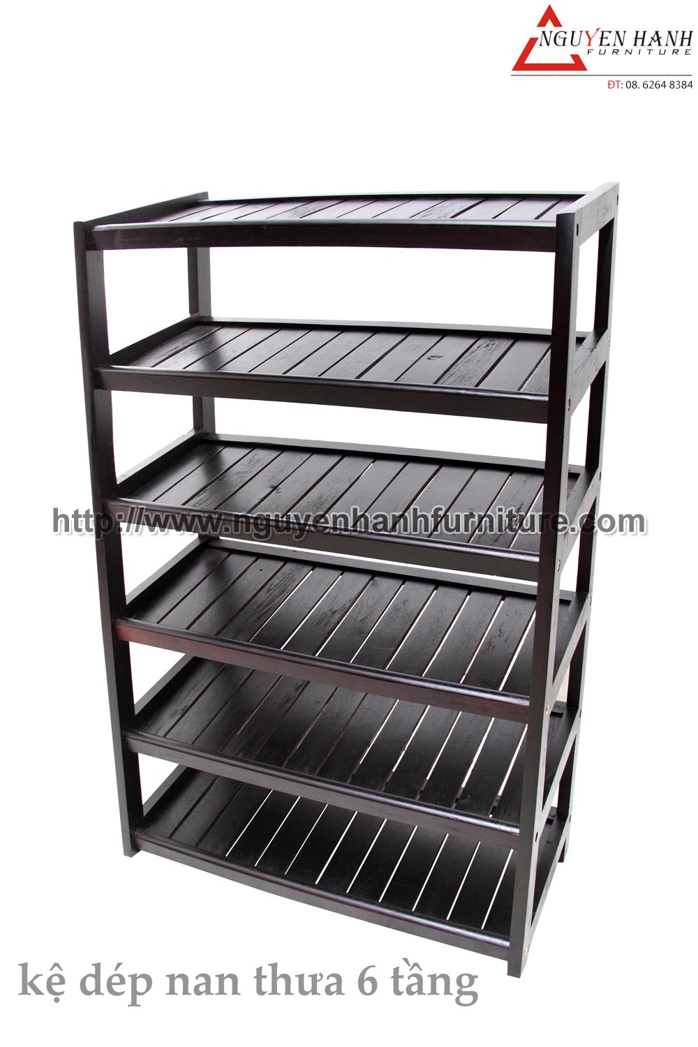Name product: 6 storey Shoeshelf with sparse blades (Black) - Dimensions: 62 x 30 x 98 (H) - Description: Wood natural rubber