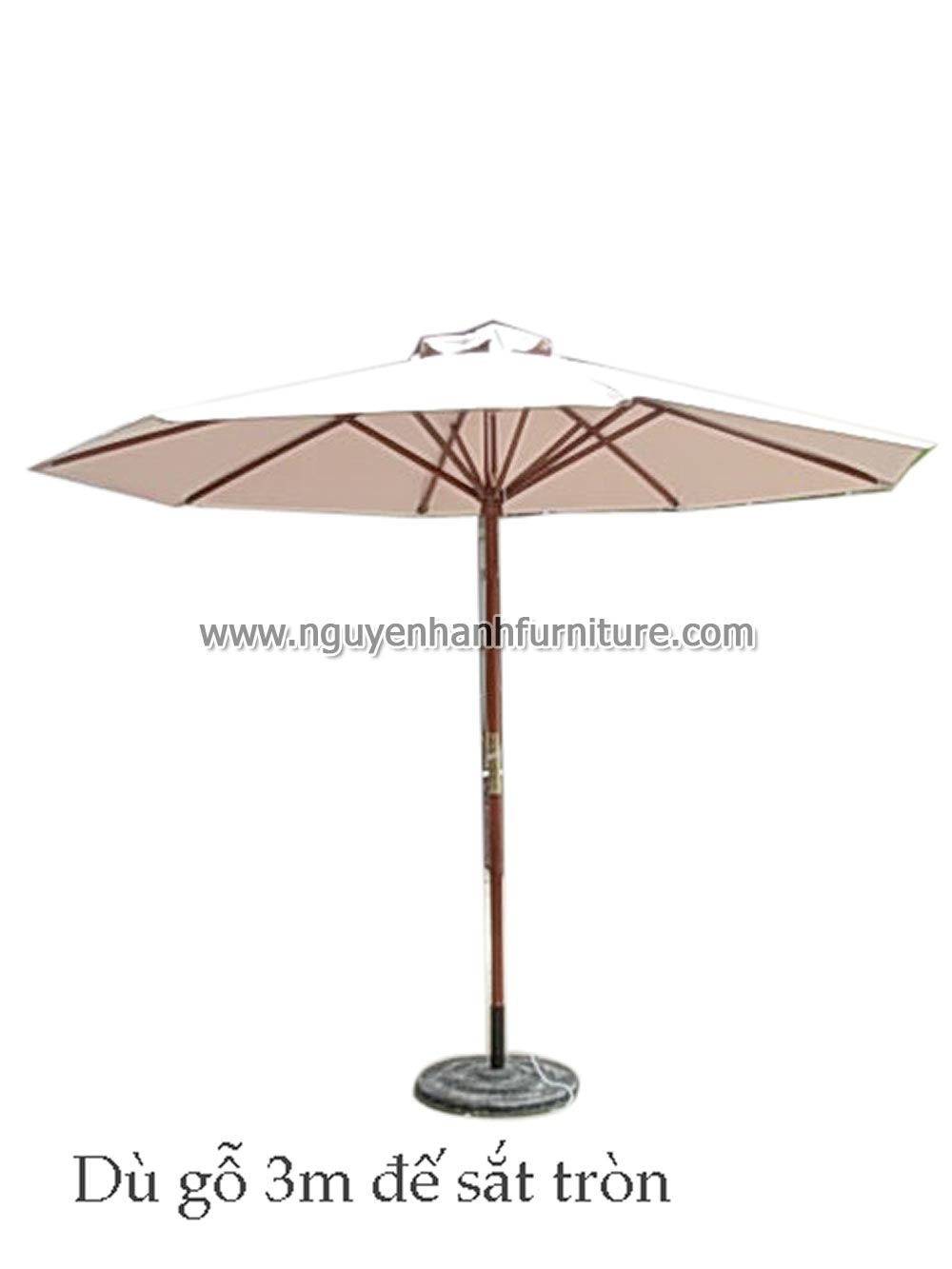 Name product: Wooden umbrella with round iron base- Dimensions: 3m diameter - Description: Red oil wood