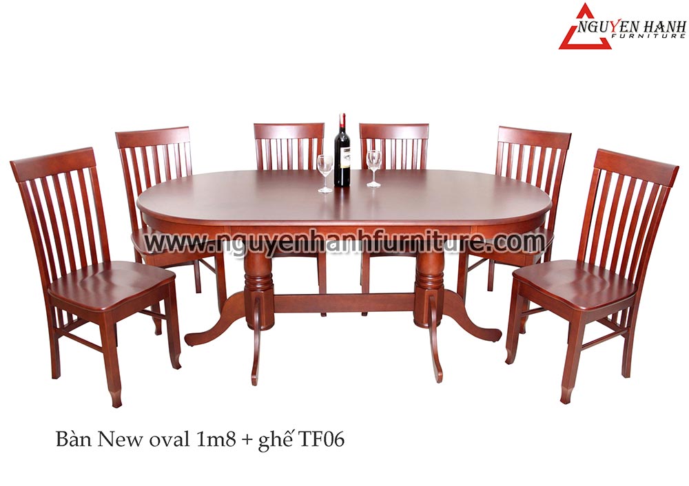 Name product: 1m8 new oval table with TF06 chairs - Dimensions: 90 x 180cm - Description: Wood natural rubber