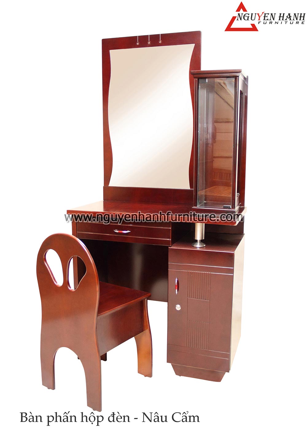 Name product: Brown Light box style Makeup Desk of Rosewood - Dimensions: 80 x 42 x 157 - Description: Veneer bead tree wood