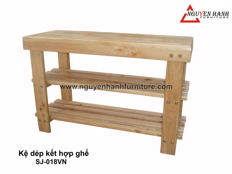 Name product: Shoe shelf with sitting place - Dimensions: 70x45x27 cm- Description: Wood natural rubber