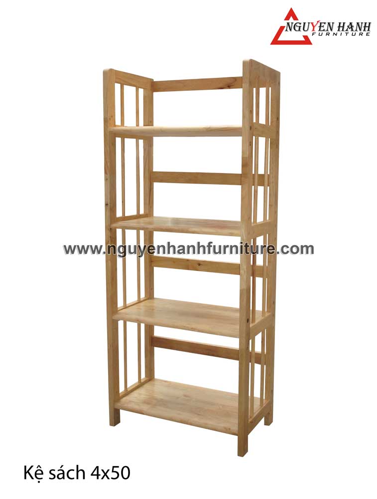 Name product: 4 storey Adjustable Bookshelf 50 (Natural) - Dimensions: 50 x 28 x 120 (H) - Description: Wood natural rubber