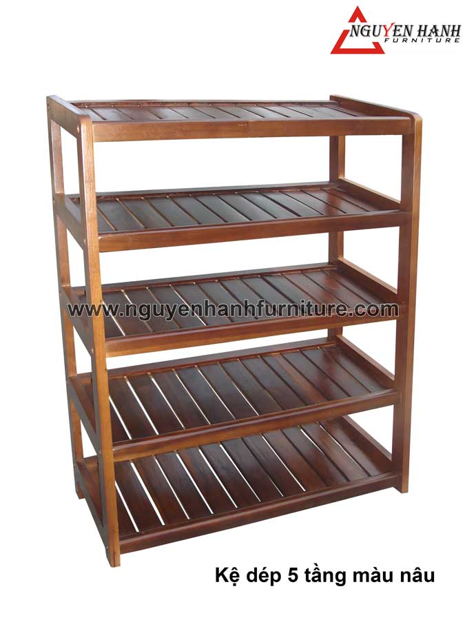 Name product: 5 storey Shoeshelf with sparse blades (brown) - Dimensions: 62 x 30 x 82 (H) - Description: Wood natural rubber